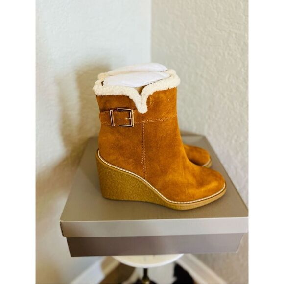 FRANCO SARTO Ulayna Water Resistant Suede Fleece Wedge Bootie, Brown, 10, NWT - Picture 14 of 16
